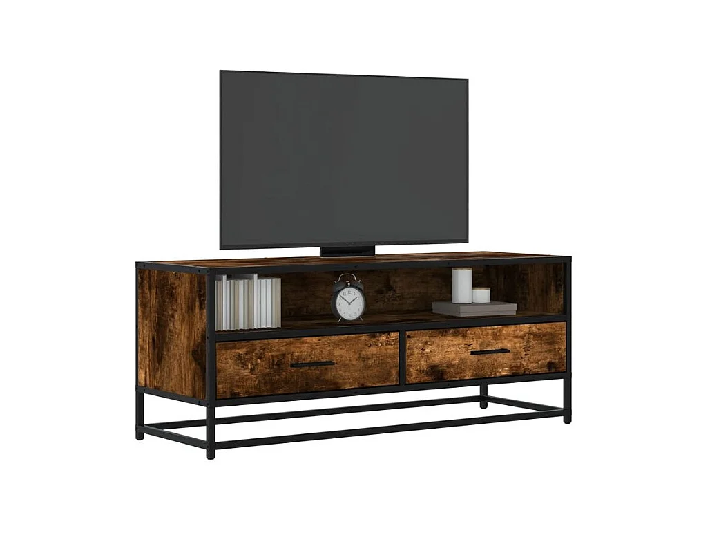 Meuble TV chêne fumé 100x34,5x40 bois d'ingénierie et métal