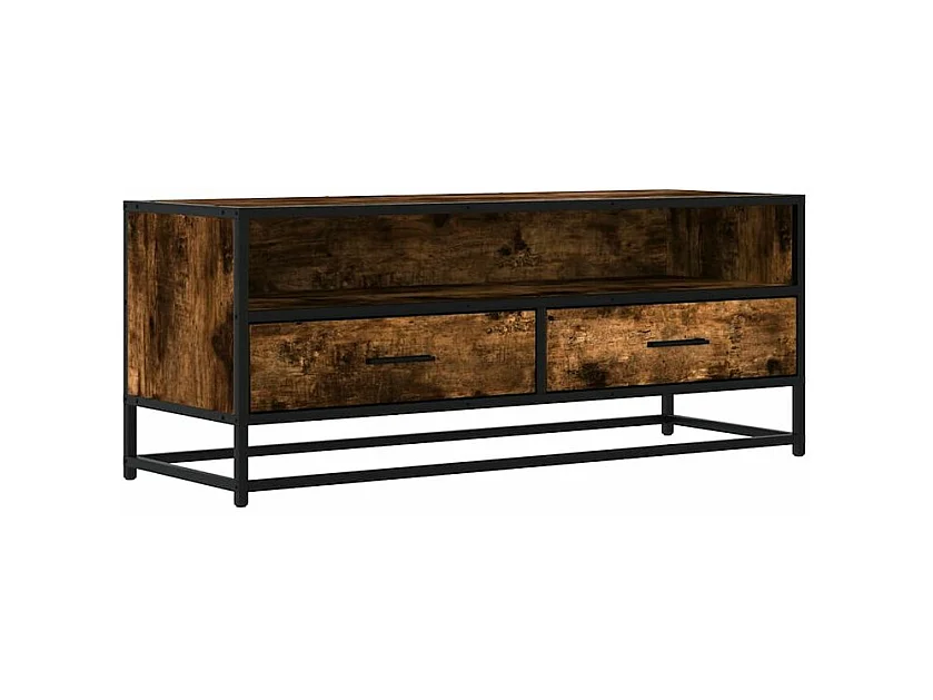 Meuble TV chêne fumé 100x34,5x40 bois d'ingénierie et métal