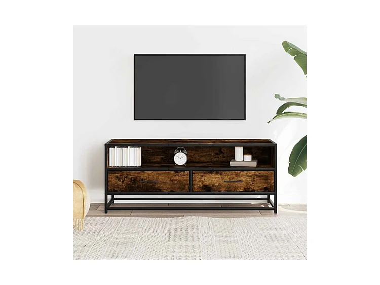 Meuble TV chêne fumé 100x34,5x40 bois d'ingénierie et métal