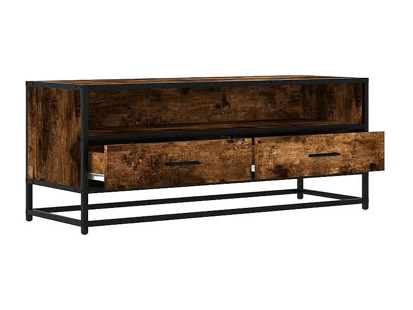 Meuble TV chêne fumé 100x34,5x40 bois d'ingénierie et métal