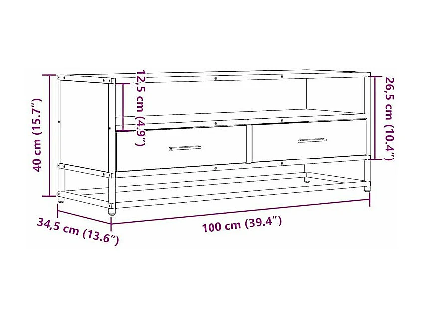 Meuble TV chêne fumé 100x34,5x40 bois d'ingénierie et métal