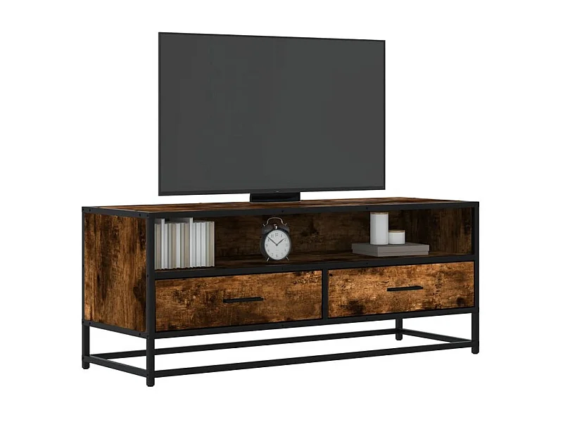 Meuble TV chêne fumé 100x34,5x40 bois d'ingénierie et métal