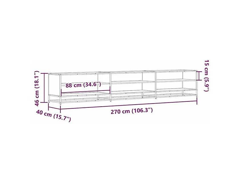Meuble TV noir 270x40x46 bois d'ingénierie