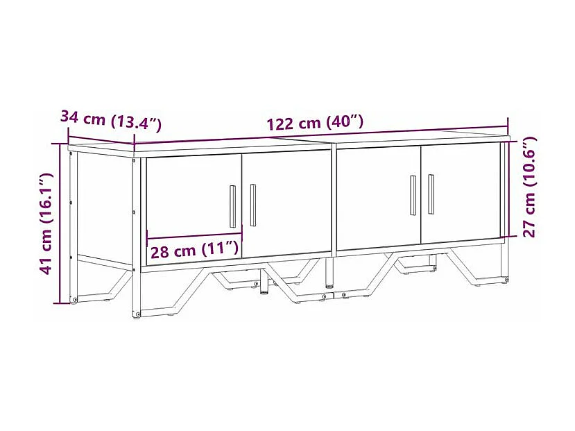 Meuble TV chêne marron 122x34x41 bois d'ingénierie