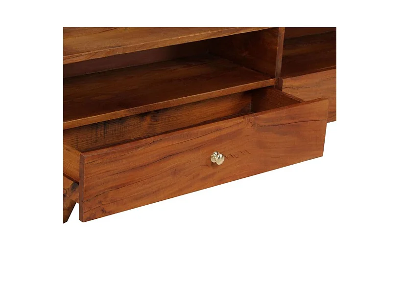 Meuble TV 2 tiroirs 2 niches bois massif recyclé foncé Ache