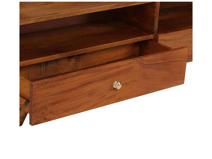 Meuble TV 2 tiroirs 2 niches bois massif recyclé foncé Ache