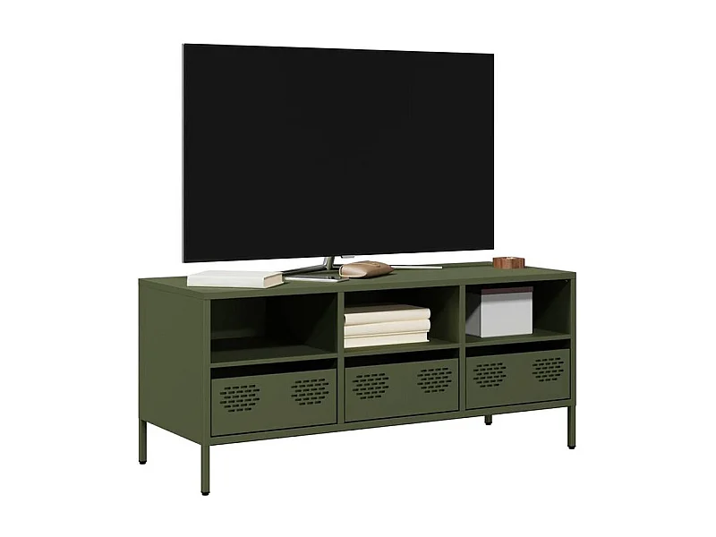 Meuble TV vert olive 101,5x39x43,5 acier laminé à froid