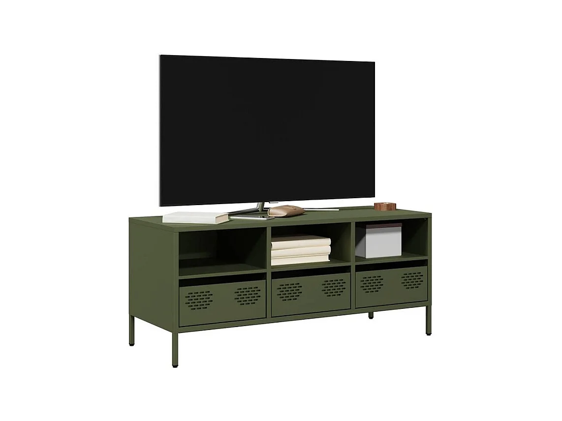 Meuble TV vert olive 101,5x39x43,5 acier laminé à froid