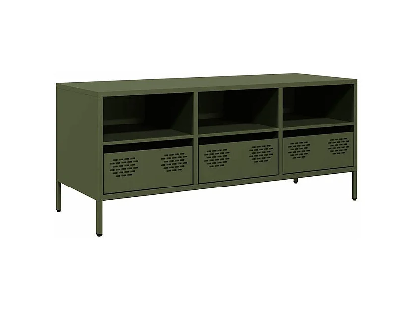 Meuble TV vert olive 101,5x39x43,5 acier laminé à froid