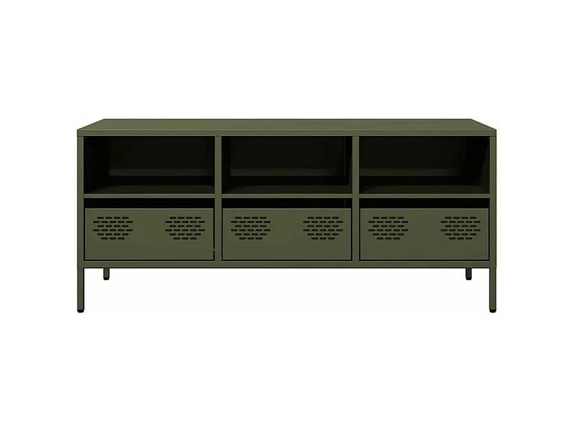Meuble TV vert olive 101,5x39x43,5 acier laminé à froid