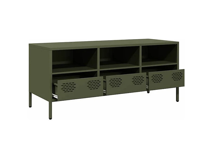 Meuble TV vert olive 101,5x39x43,5 acier laminé à froid
