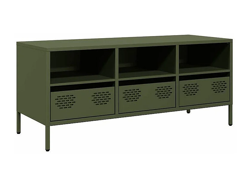 Meuble TV vert olive 101,5x39x43,5 acier laminé à froid