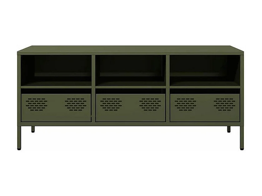 Meuble TV vert olive 101,5x39x43,5 acier laminé à froid
