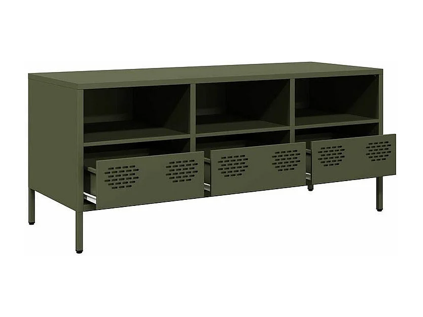 Meuble TV vert olive 101,5x39x43,5 acier laminé à froid