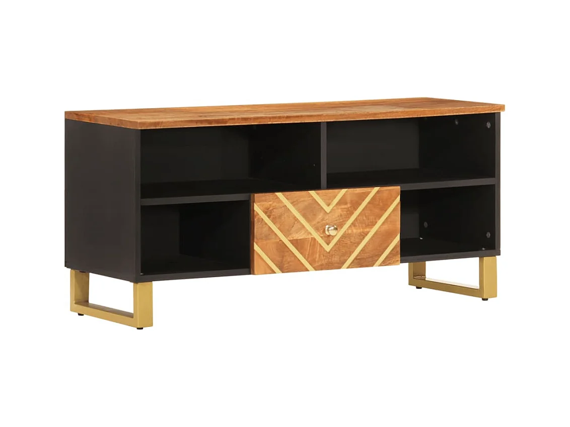 Meuble TV marron et noir 100x33,5x46 bois massif de manguier