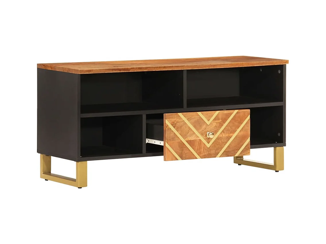 Meuble TV marron et noir 100x33,5x46 bois massif de manguier