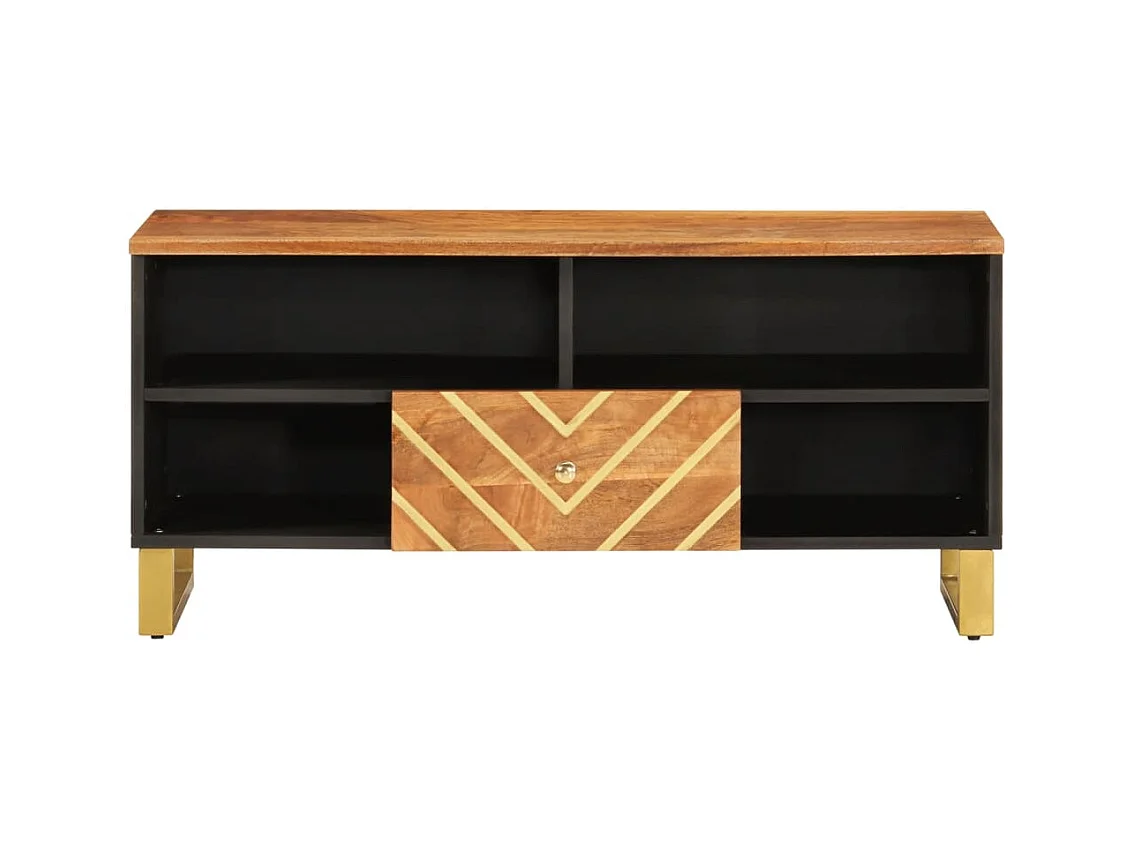 Meuble TV marron et noir 100x33,5x46 bois massif de manguier