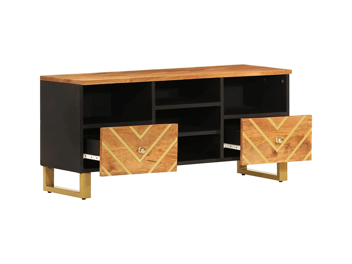Meuble TV marron et noir 100x33,5x46 bois massif de manguier
