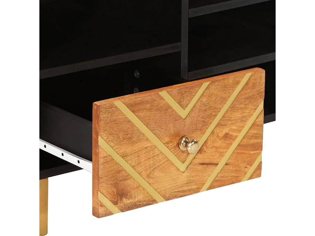 Meuble TV marron et noir 100x33,5x46 bois massif de manguier