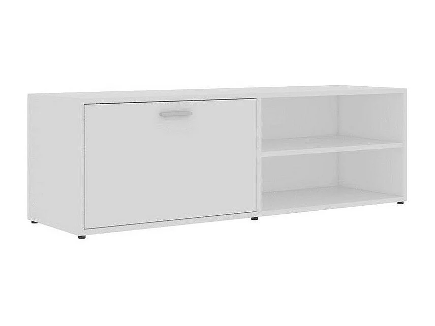 Meuble TV 1 porte 2 niches bois blanc brillant Issero 120cm