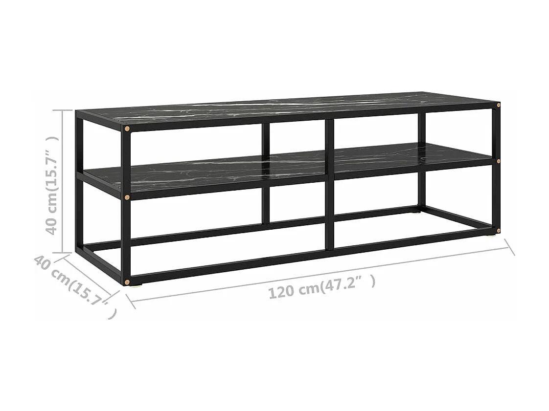 Meuble TV noir avec verre marbre noir 120x40x40