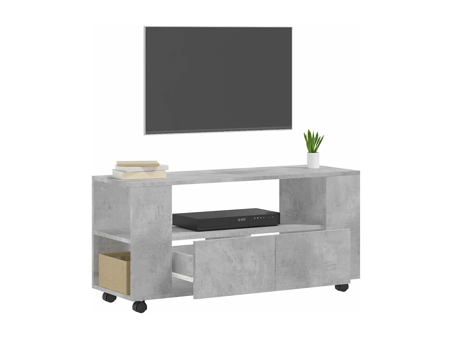 Meuble TV gris béton 102x34,5x43 bois d'ingénierie