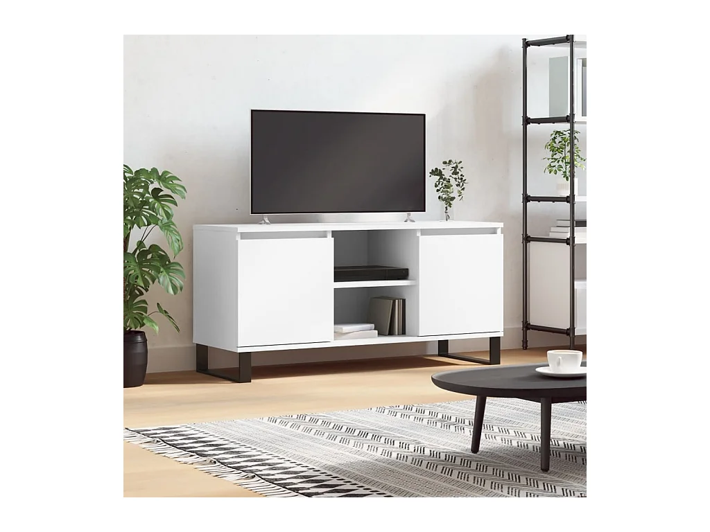Meuble TV blanc 104x35x50 bois d'ingénierie