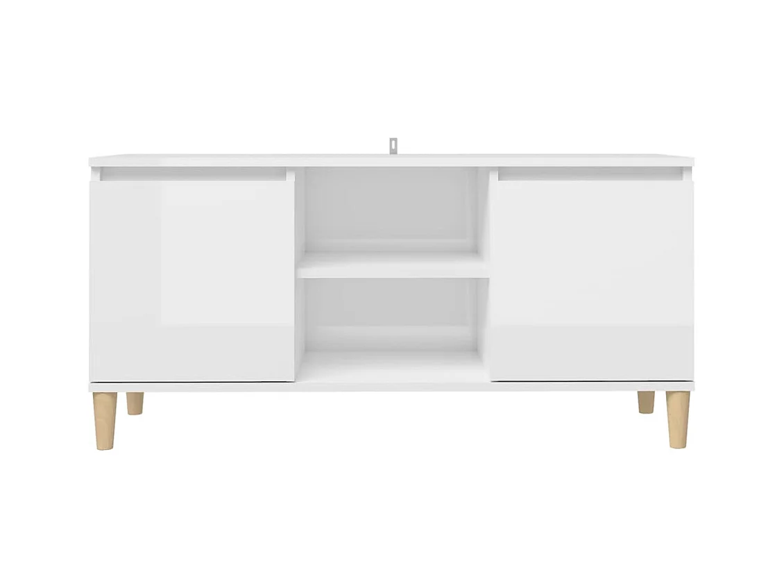 Meuble TV avec pieds en bois Blanc brillant 103,5x35x50