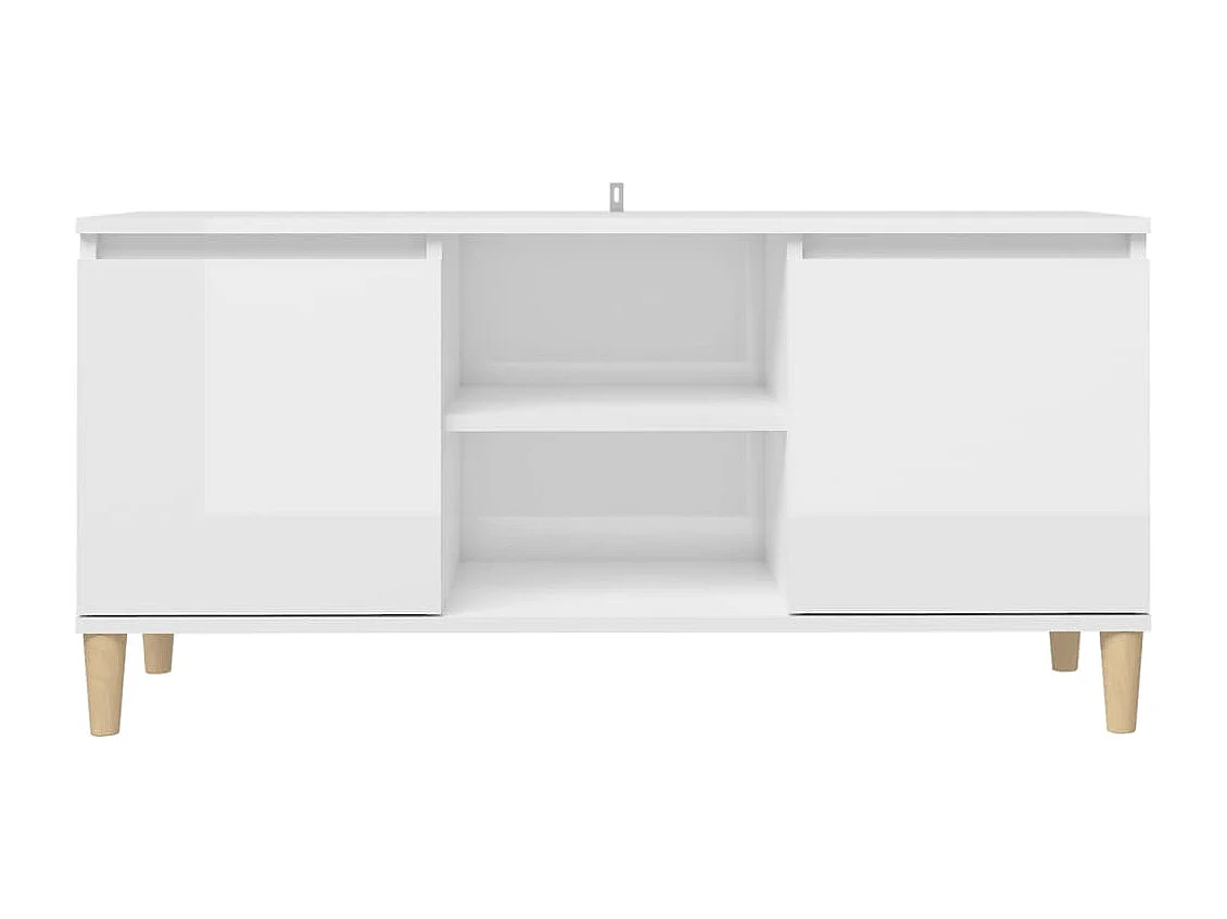 Meuble TV avec pieds en bois Blanc brillant 103,5x35x50