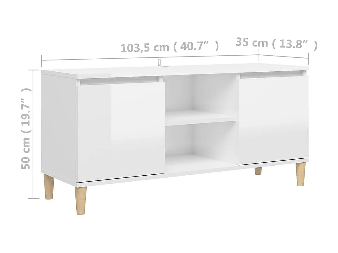 Meuble TV avec pieds en bois Blanc brillant 103,5x35x50