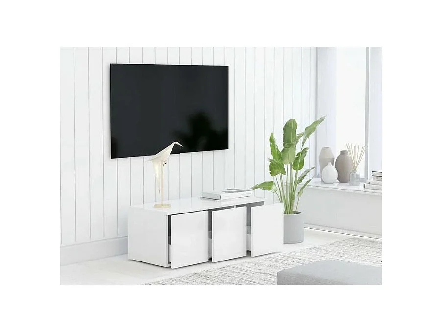 Meuble TV 3 tiroirs bois blanc Onic 80cm