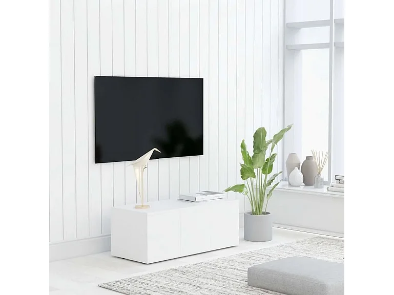 Meuble TV 3 tiroirs bois blanc Onic 80cm