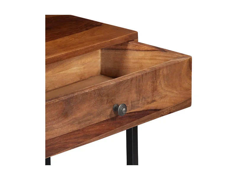 Meuble TV 1 tiroir 2 niches sesham massif foncé et pieds métal noir Vustick