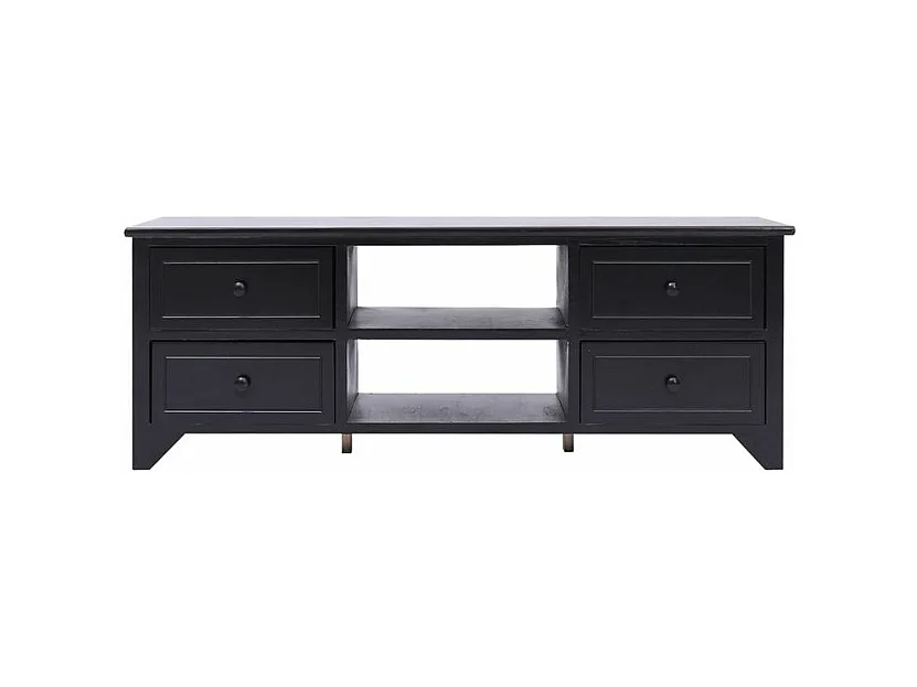 Meuble TV Noir 108x30x40 Bois de Paulownia solide