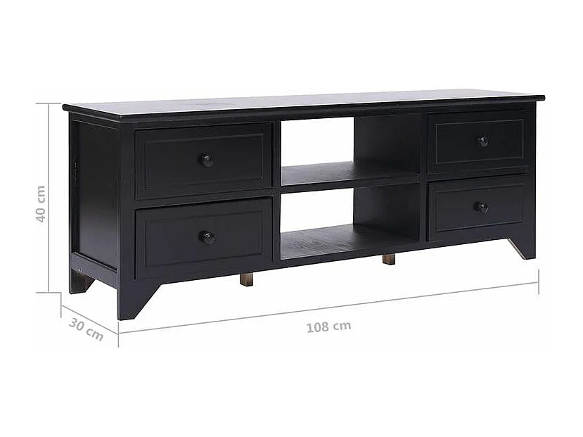 Meuble TV Noir 108x30x40 Bois de Paulownia solide