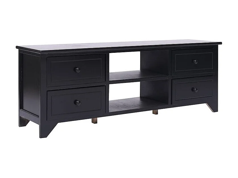 Meuble TV Noir 108x30x40 Bois de Paulownia solide