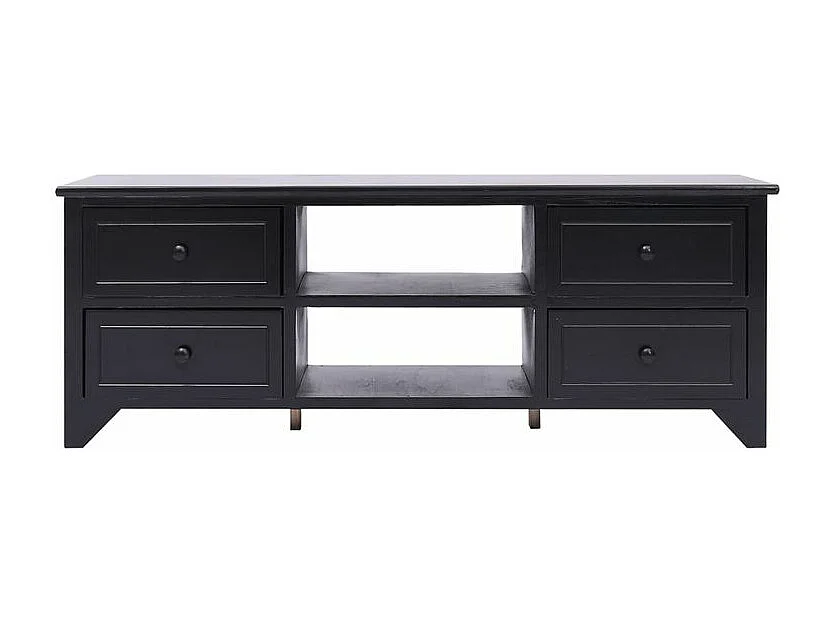 Meuble TV Noir 108x30x40 Bois de Paulownia solide