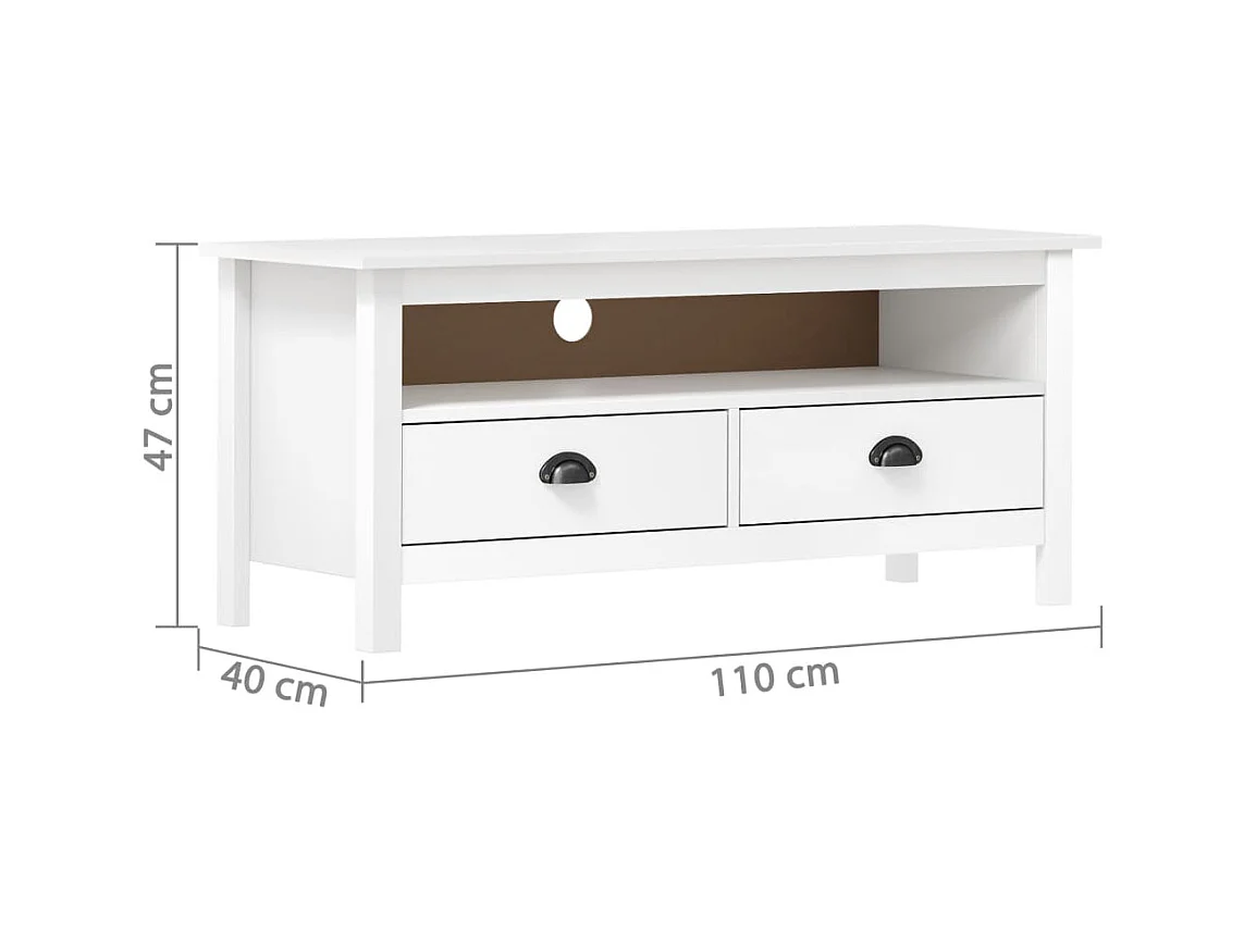 Meuble TV Hill Range Blanc 110x40x47 Bois de pin solide