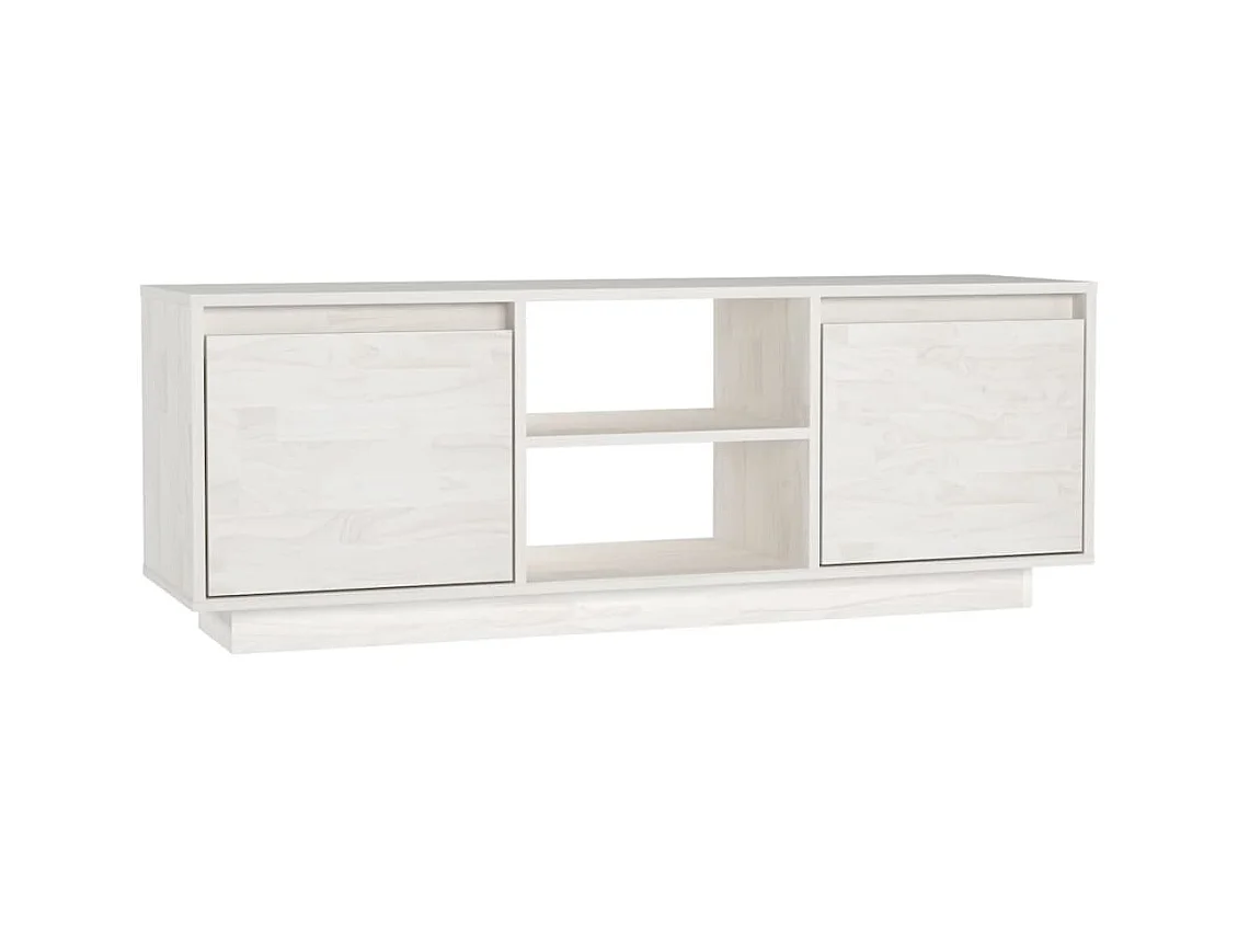 Meuble TV Blanc 110x30x40 Bois de pin massif