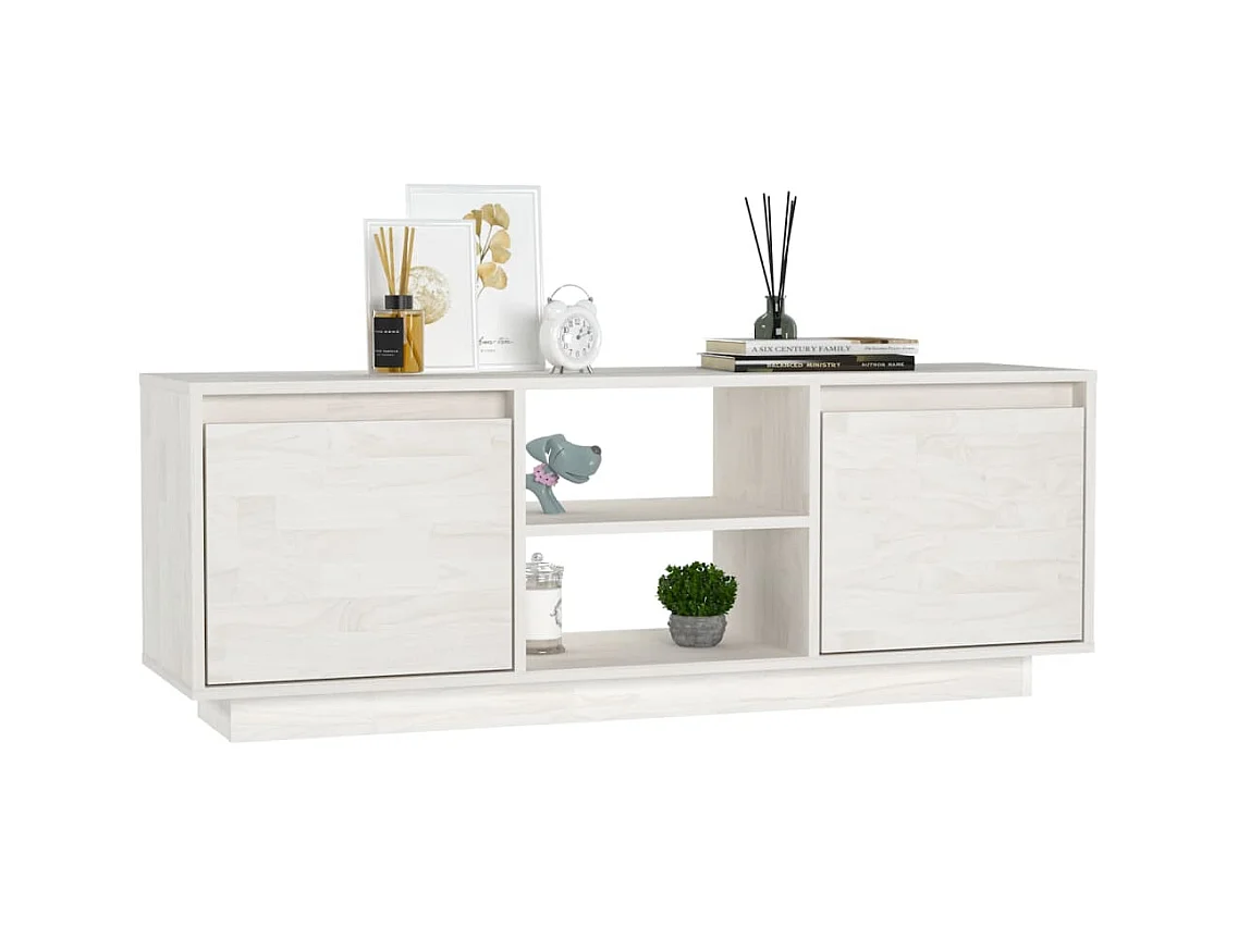 Meuble TV Blanc 110x30x40 Bois de pin massif
