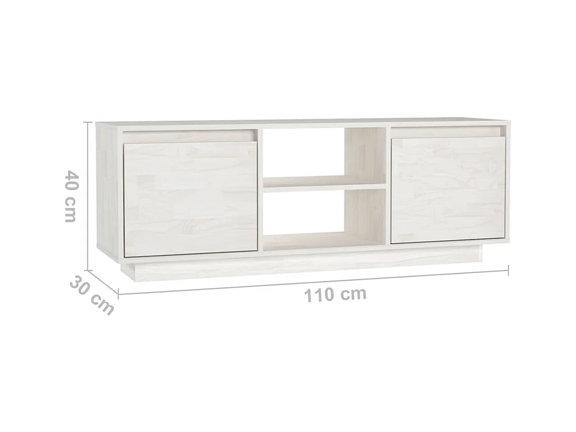 Meuble TV Blanc 110x30x40 Bois de pin massif
