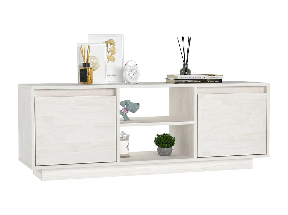 Meuble TV Blanc 110x30x40 Bois de pin massif