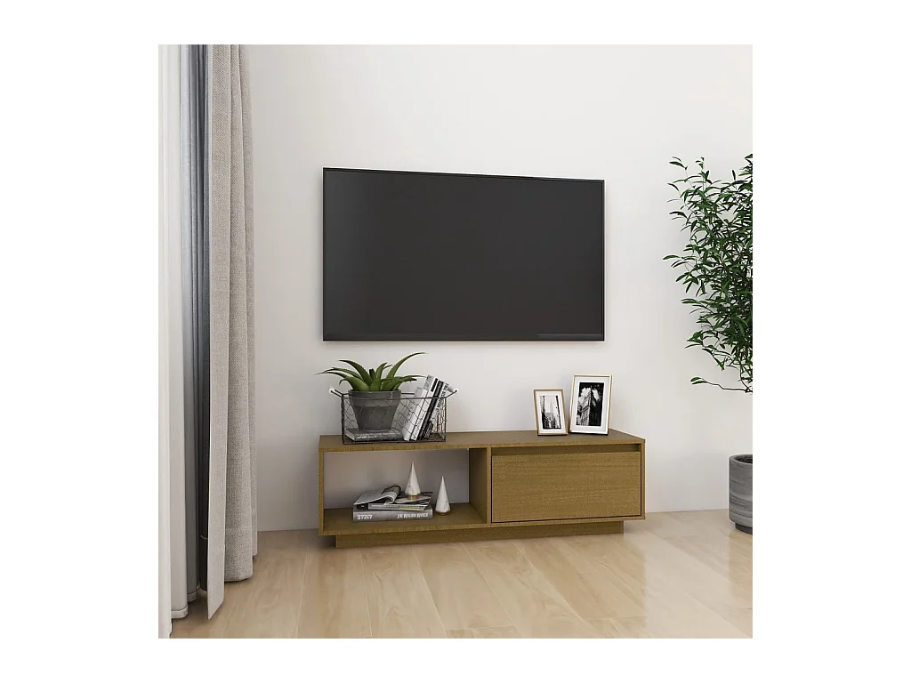 Meuble TV Marron miel 110x30x33,5 Bois de pin massif