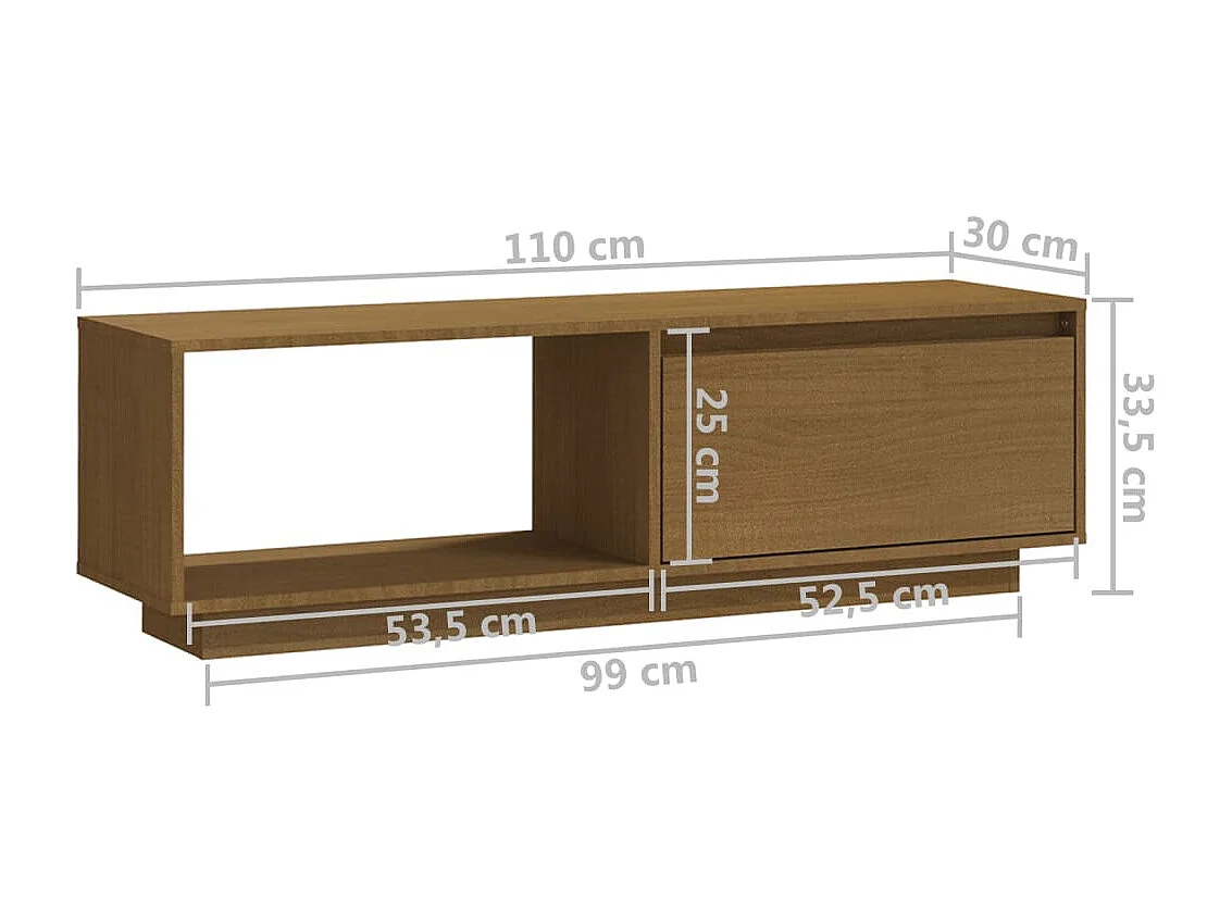 Meuble TV Marron miel 110x30x33,5 Bois de pin massif