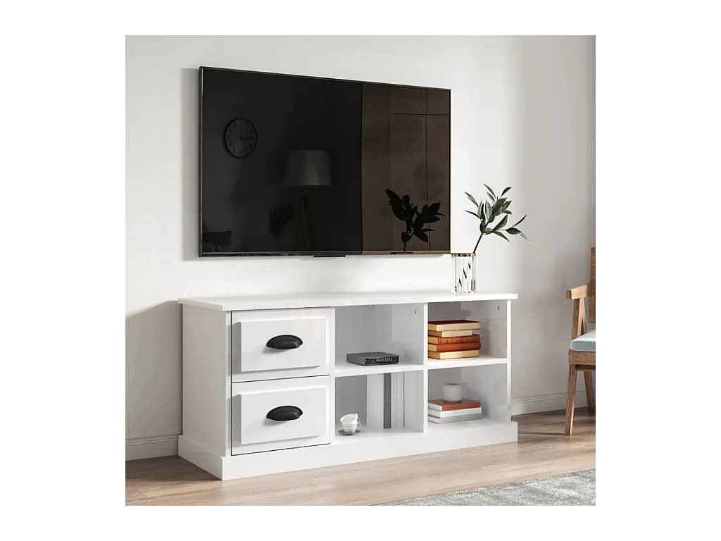 Meuble TV blanc brillant 102x35,5x47,5 bois d'ingénierie