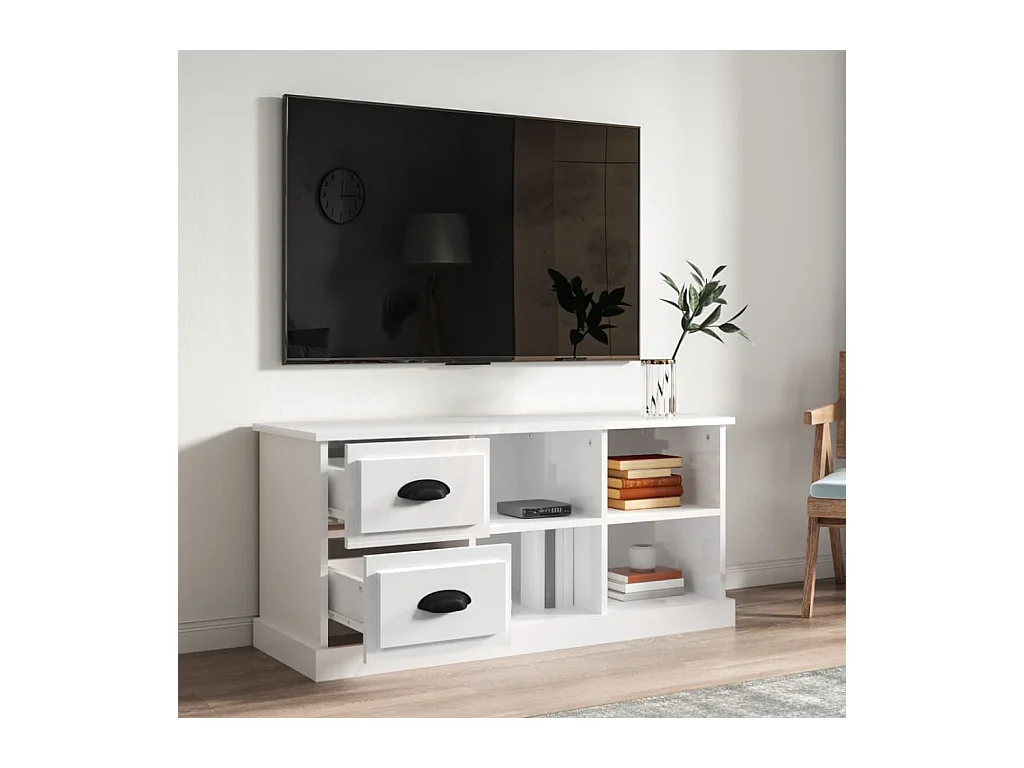 Meuble TV blanc brillant 102x35,5x47,5 bois d'ingénierie