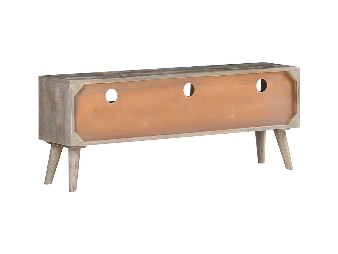 Meuble TV Gris 130x35x51 Bois massif de manguier brut