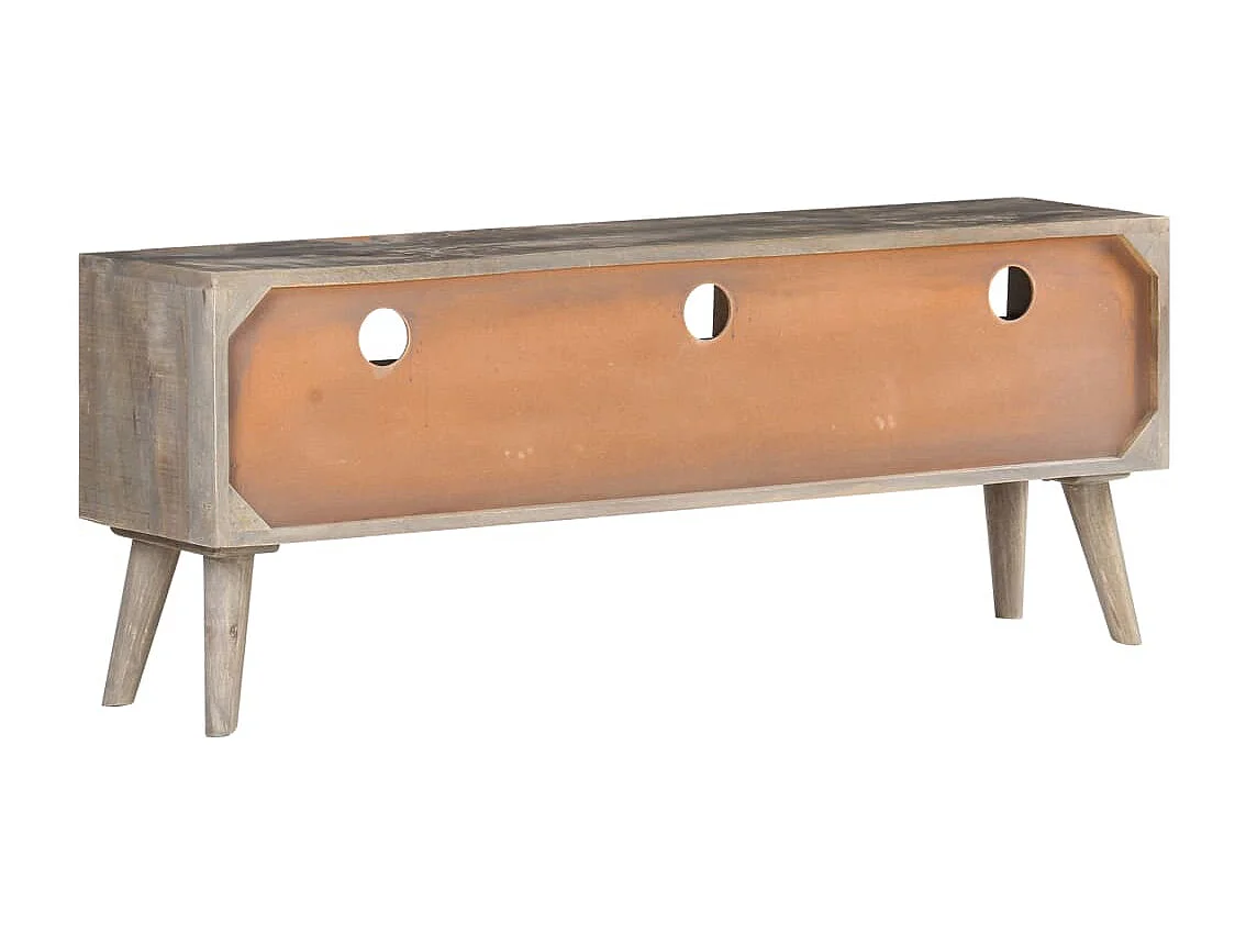 Meuble TV Gris 130x35x51 Bois massif de manguier brut