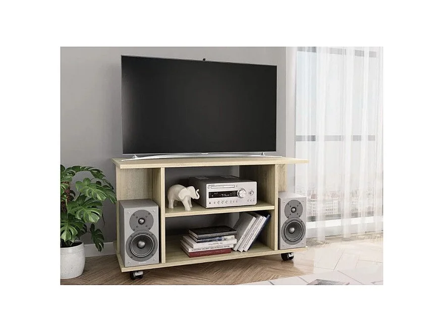 Meuble TV sur roulettes chêne sonoma Java