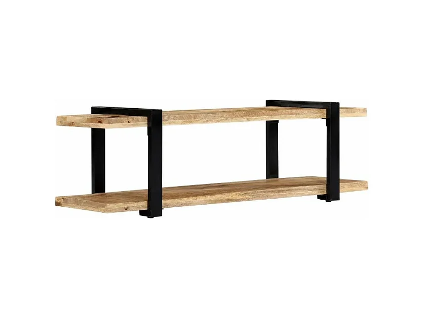 Meuble TV 2 plateaux manguier massif clair et métal noir Maxi